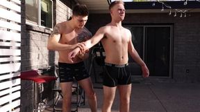 Oily backyard wrestling with Chase Arcangel and Ryan Love