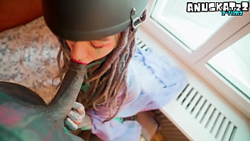 Masked, tattooed girl gets her ass pounded and ends up with cum dripping from her pussy