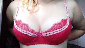 Playing with my big boobs in the bathroom