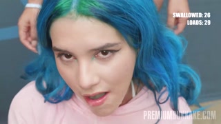 PremiumBukkake - Min Galilea swallows 64 huge cumshots in mouthful bukkake