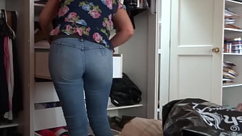 Stepson shows me his erect cock while I get dressed and gives me a big cumshot in my ass