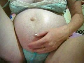 White pregnant teen in blue lingerie gives me private webcam show