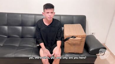 Skinny salesboy sucks in first casting while his hungry latina wife watches