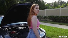 MOFOS - Redhead Arietta Adams car breaks down. Big cock comes to the rescue