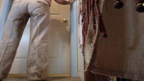 coworker asian loosey pissing linen dress pants