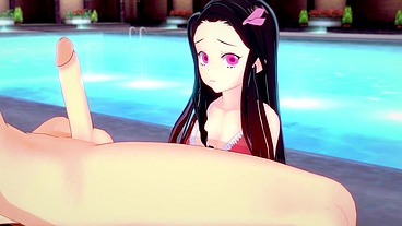 Nezuko Kamado cojiendo en la alberca