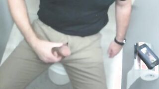 Jacking-off in the office restroom stall