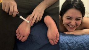 Foot Tickling on Argentine Girlfriend Face Down - Shoe Removal, Oil and Electric Brush | Part 1 | HDR