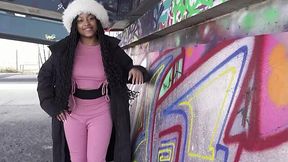 Curvy Buxom Ebony Hottie Gets Fucked In Both Holes & Fed With Cum At the Casting