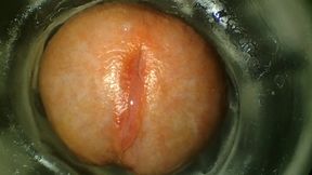 Fleslight fuck and extreme close up mushroom head cock and cumshot for you