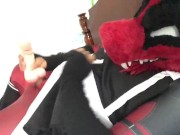 Deadpool Furry in maid outfit plays with a new toy