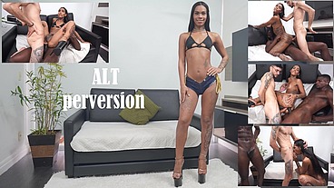 Kauany Batista, beautiful Brazilian exotic trans woman, takes two cocks in her tight ass (DAP, Anal, Black Cock, breast Milking trans, ATM) ALT044