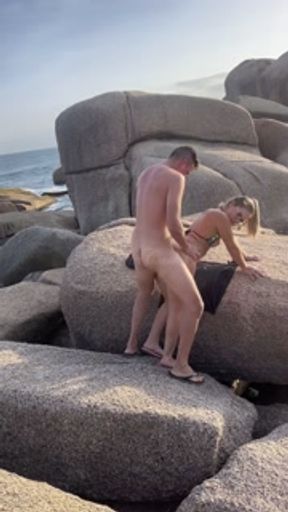 A QUICKIE HIDDEN IN THE ROCKS, I WAS FUCKED HOT, WAS ANYONE WATCHING US