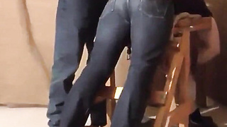 Caned over tight jeans Daddy boy 6