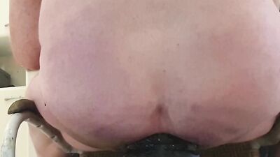 Chubby stepdad is destroying his ass with a monster black dildo