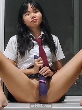 Asian College Girl Plays with Her Magic Wand and Squirts