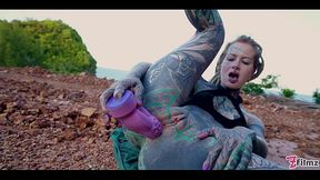 TATTOO teen PUBLIC ANAL masturbation and PISS