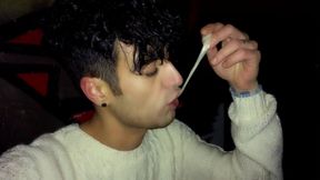 Craziness?! Twink Cum of Used Condom Under a Bridge 1