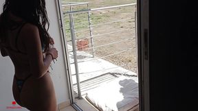 I'm Very Horny and I Call My Stepsister to the Balcony and I Turn Her on to Fuck Her