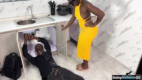 Lonely ebony housewife takes plowed by the plumber