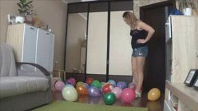 Smashing 25 balloons and trash with Birkenstock sandals and vacuum them a