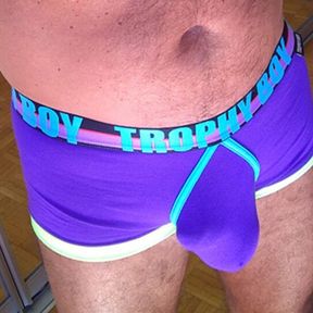 Walking around in my Trophy Underwear showing big bulge!