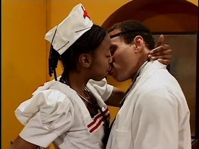 Eager ebony nurse sucks doctor&#039;s cock on her knees before getting fucked in his office