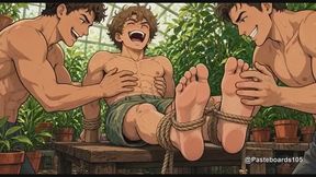 The Greenhouse Bench - Roped Down, Fingers On His Ribs And Bare Feet (Anime Bara)