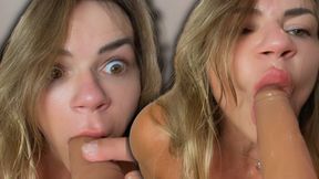 Statuesque Blonde Sucks Her Dildo After a Robe Striptease
