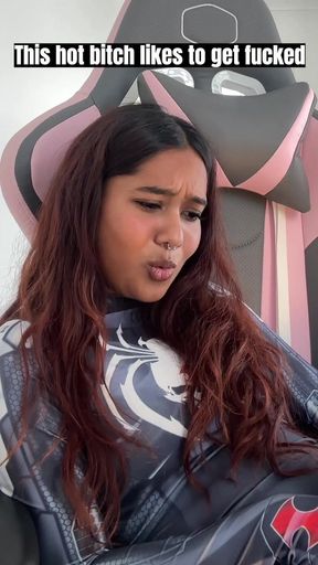 Small desi girl Mia Z masturbates and reacts to hentai