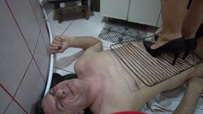 Ironing with Heels in the Bathroom