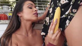 POV lesbian sucks big clit in the kitchen