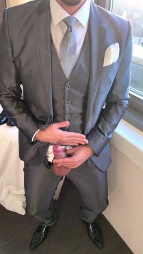 Suited Groom Jerks off in Hotel Room