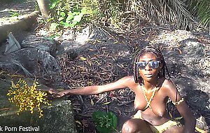 African jungle perfect tits tribe girl making strange medicine in the forest documentary style