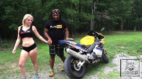 HD- Nadia White and Don Whoe rev it up on his Bike