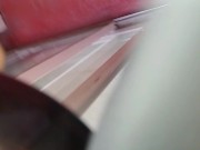 spying brunette bathing crossdresser sissy femboy walks in and fucks her pear ass buries his cock in