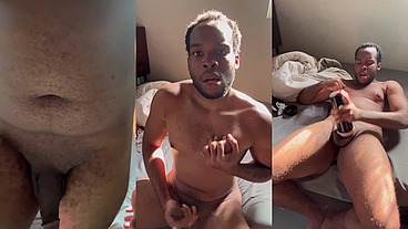 Jeffstar jerking off on his bed with his fleshlight.