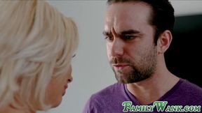 Stepmom wanks stepson's boner then rides it intense