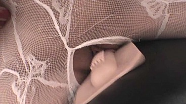 Sexy Karen In White Lace Bodystocking Riding Sybian