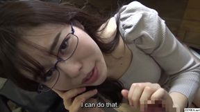 Japanese hotwife on phone with husband while giving blowjob