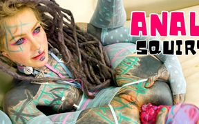 Tattoo Girl Squirt Games - Anal Gapes and Prolapse and Big Dildos