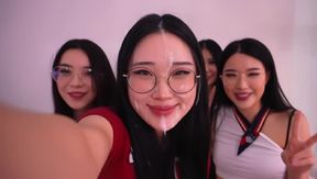 e-girl, facial, goth, 4 egirls, korean, ((fit, video created by AI