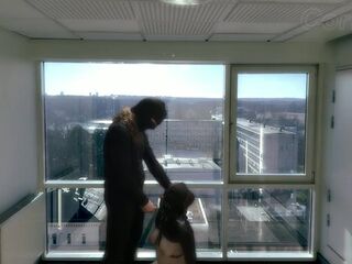 Pregnant amateur MILF in straitjacket fucked in public office building before work - Lily Corinth