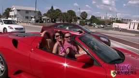Girl Flashes Tits While Riding In A Ferrari Convertible