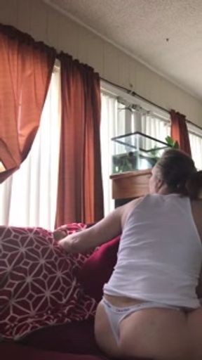 AngelGrave Spies on the Pool Boy While Masturbating and Fucking herself with a Clear Thick Fake Cock