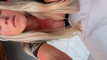 Busty Latina Aline Novak teases and blows cock at Christmas