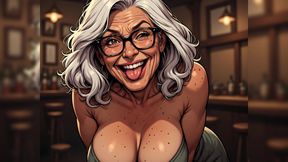 Mature Women in Bar (tits Out Comic Style Art)