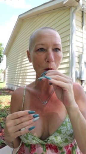 Shaving Head Naked and A Smoke