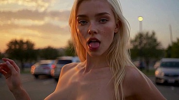 Red Dress Highway Slut: Parking Lot Tit Flash and Hard Public Fuck AI Generated