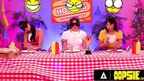 Three teen girls were served with a big strapon instead of food at the contest